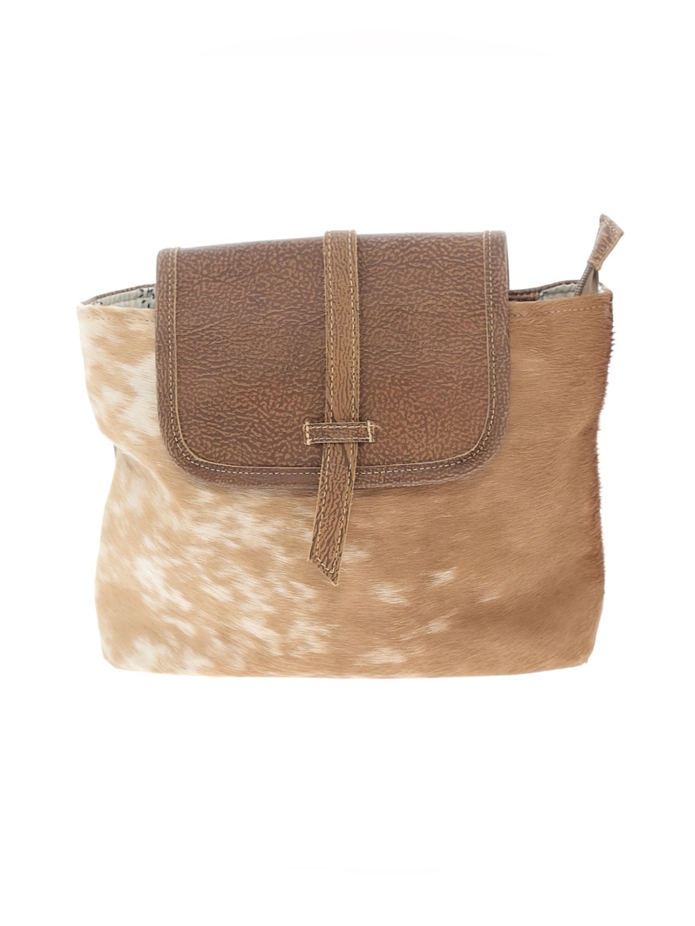 100% Cowhide Leather Backpack in Brown & Cream